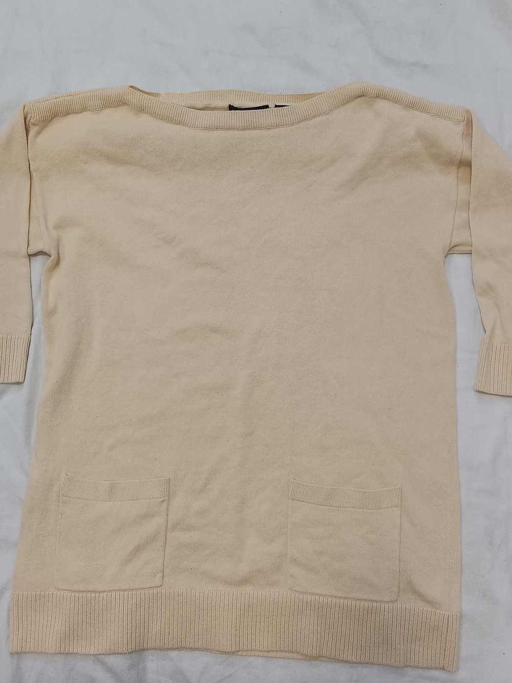 JEANNE PIERRE Yellow Boatneck Short-Sleeve Pocket 3/4 Sleeves Medium Sweater